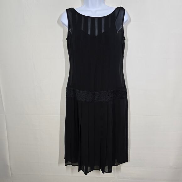 Anne Klein Black Silk Drop waist Dress Size 4 - Picture 1 of 5